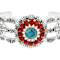 Turquoise And Coral Southwest Design Sterling Silver Cuff Bracelet