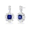Sapphire Color CZ Square Drop Earrings In White Rhodium Over Brass
