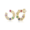 Multi-Color CZ Front-Facing C-Hoop Earrings In 14K Gold Over Sterling Silver