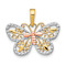 14k Tri-color Gold Diamond-Cut Butterfly Pendant