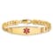 14k Yellow Gold Medical Soft Diamond Shape Red Enamel Flat Curb Link ID Bracelet