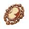 Copper Tone Dark Carnelian Oval Cameo Topaz Crystals Brooch