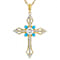 Diamond Simulant, Sleeping Beauty Turquoise And White Zircon Cross
Pendant Necklace In 18K Gold Over Sterling Silver 2.34ctw