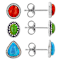 Coral, Green And Blue Turquoise Sterling Silver Stud Earring Set Of 3