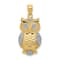 14K Two-tone Gold Polished and Textured Owl Pendant