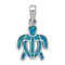 Rhodium Over Sterling Silver Lab Created Blue Opal Inlay Tortoise Pendant