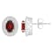 6x4mm Oval Garnet 1/5 ctw Diamond Rhodium Over Sterling Silver Halo Stud Earrings
