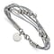 Gray Leather and Stainless Steel Polished Beaded Multi-Strand 8-inch Bracelet