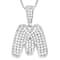 CZ Initial M Bubble Letter Pendant Necklace In Sterling Silver 1.92ctw