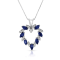 Blue Sapphire and White Diamond Heart Shape Pendant in 14k White Gold