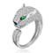 Emerald Color CZ Panther Open Design Ring In White Rhodium Over Brass