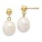 10k Yellow Gold 8-9mm White Rice Freshwater Cultured Pearl Dangle Earrings