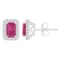 6x4mm Emerald Cut Ruby 1/5 ctw Diamond Rhodium Over Sterling Silver Halo
Stud Earrings