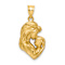 14k Yellow Gold Brushed Diamond-Cut Mom and Baby Pendant