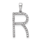 Rhodium Over 14K White Gold Diamond Letter R Initial Pendant