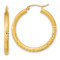 14k Yellow Gold Polished Satin and Diamond-cut 1 1/4" Hoop Earrings