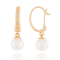 White Cultured Akoya Pearl 14k Yellow Gold Earrings 7-7.5mm