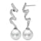 14KW Dangling Earrings 0.10 ctw Diamond 9.5mm Cultured Pearl