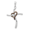 Rhodium Over 14k White Gold Champagne Diamond Heart Cross Pendant