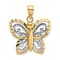 14k Yellow Gold and Rhodium Over 14k Yellow Gold Diamond-Cut Butterfly Charm