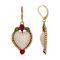 Gold Tone Faux Pearl Red Flower Heart Leverback Earrings