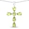 Green Peridot Rhodium Over Sterling Silver Cross Pendant With Chain