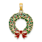 10K Yellow Gold Red and Green Enameled Christmas Wreath Charm