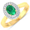 0.86ctw Green Emerald and Diamond 14K Yellow Gold Halo Ring