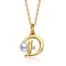 Initial D Pendant And White Pearl Necklace With CZ In 14K Gold Over Brass
