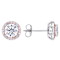 Pink and White CZ Halo Stud Earrings In Rose Gold and Sterling Silver