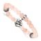 Stainless Steel Antiqued and Polished Pink Jade LOVE YOU Stretch Bracelet