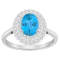 8x6mm Oval Swiss Blue Topaz And White Topaz Accents Rhodium Over
Sterling Silver Double Halo Ring