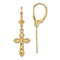 14k Yellow Gold Diamond-Cut and Textured Cross with Beaded Edge Dangle Earrings