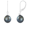 14k white gold leverback earrings with .10CT DTW and 8-9mm Tahitian pearls