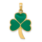 14K Yellow Gold Green Enameled Shamrock Pendant