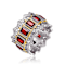 Ruby Color CZ Cocktail Ring In Two-Tone White And Gold Plated Brass