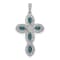 Rhodium Over 14K White Gold White and Blue Diamond Cross Pendant