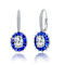 Sapphire Color CZ Halo Drop Earrings In Sterling Silver