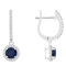 5mm Round Sapphire 1/4 ctw Diamond Rhodium Over Sterling Silver Halo
Dangle Earrings