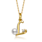 Initial L Pear Shape CZ And Pearl Pendant Necklace In 14K Gold Over Brass