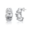 Waffled Wave Drop Earrings In Rhodium Over Brass