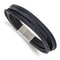 Navy Blue Leather and Stainless Steel Brushed Multi Strand 8-inch Bracelet