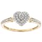 White Diamond 10k Yellow Gold Heart Cluster Ring 0.15ctw