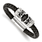 Stainless Steel Antiqued Brushed and Polished Black Ion Plated Leather Bracelet