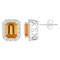 8x6mm Emerald Cut Citrine And White Topaz Accent Rhodium Over Sterling
Silver Halo Stud Earrings