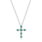 Green Lab Created Emerald Rhodium Over Sterling Silver Cross Necklace