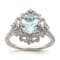 Rhodium Over 14K White Gold Aquamarine Vintage Diamond Halo Engagement Ring