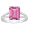 10x8mm Emerald Cut Pink Topaz Rhodium Over Sterling Silver Ring