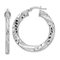 Rhodium Over Sterling Silver 3x33mm Diamond-Cut Twisted Tube Hoop Earrings