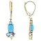 Turquoise And Multi-Blue Gemstone Dangle Earrings In Solid 10K Yellow Gold